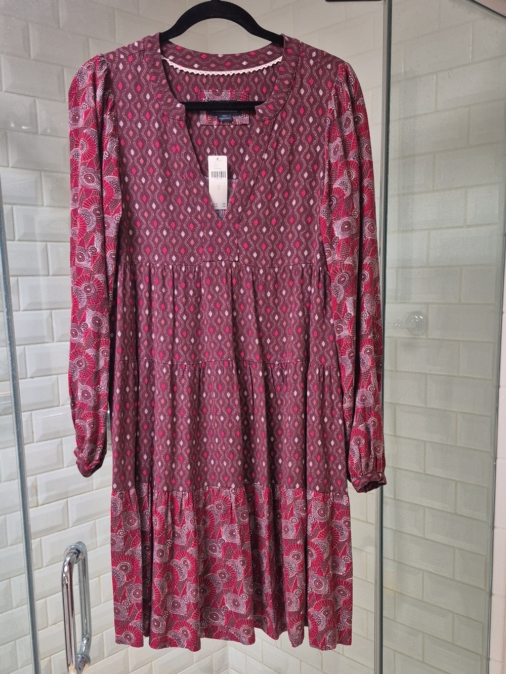 NWT Maeve Anthropologie Wine Print Boho Soft Flowy Dress  Retail $140 Size S